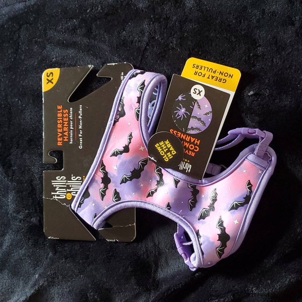 🎃🎃🎃Thrills & Chills Pink and Purple Dog Harness Sz XXS